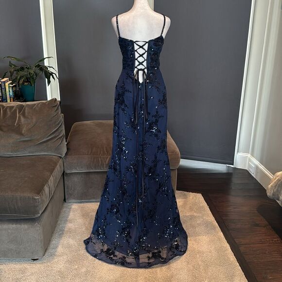 Women’s Blue Mermaid Fit Prom Dress Sparkly Sequins Lace Up Back Size 6 NWT - Picture 5 of 13